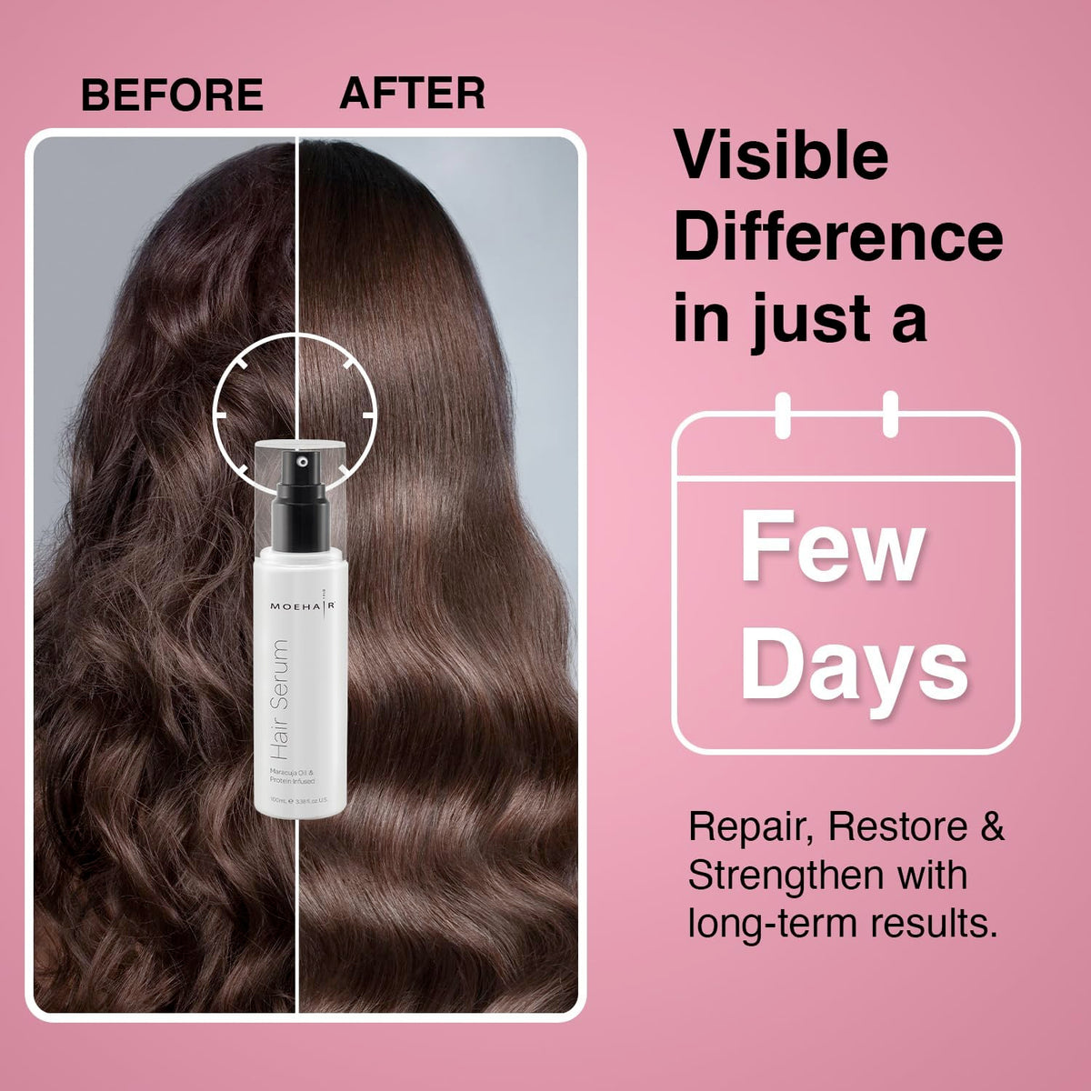 MOEHAIR being applied to damp hair to demonstrate smoothing and manageability