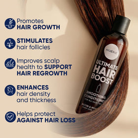 Moerie close-up pump dispensing conditioner highlighting convenient application benefit