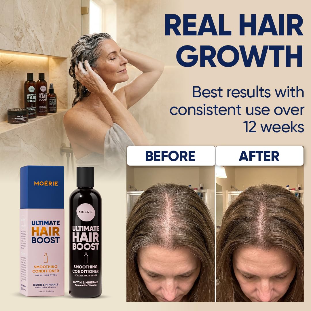 Moerie conditioner texture on palm showing creamy formula for smooth detangling