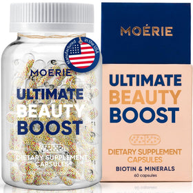 Moerie front packaging bottle showing supplement label and quality sticker for confidence