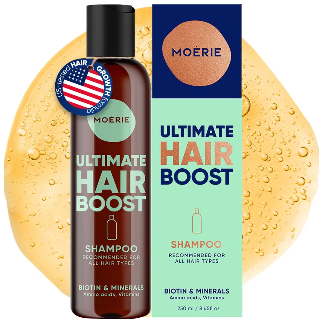 Moerie front packaging showing bottle and branding for confident hair