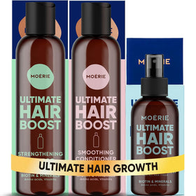 Moerie front packaging trio showing complete regimen and benefits