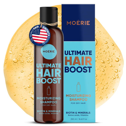 Moerie front packaging triple set shows bottles and benefits for fuller hair