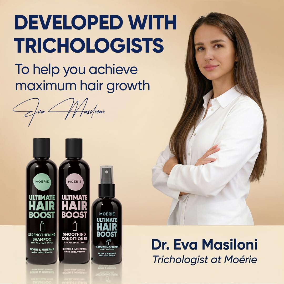 Moerie hair before and after lifestyle shot showing fuller-looking hair