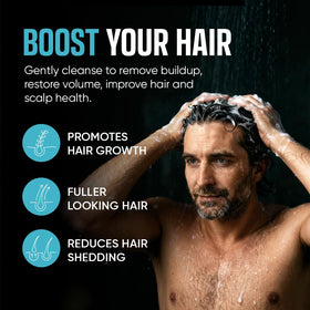 moerie bottle in shower being used to boost scalp health