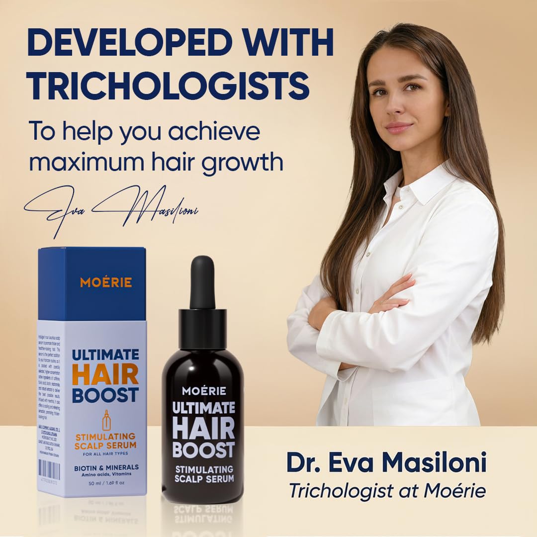 Ingredient label of Moerie serum highlighting B-vitamins and natural origins benefit