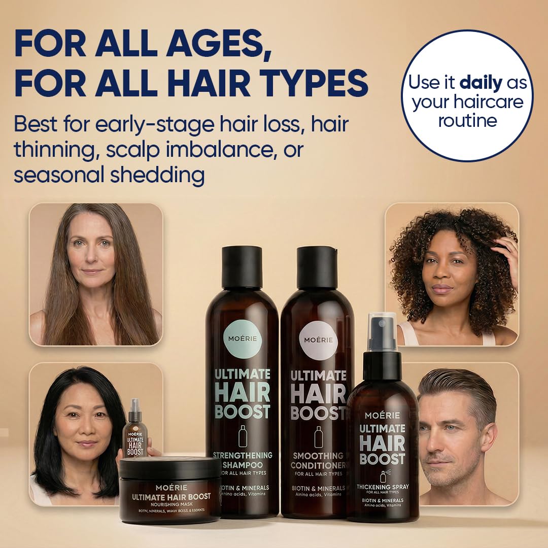 Moérie spray applied to scalp targeting thinning areas for focused care