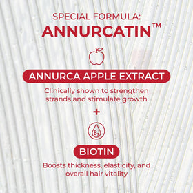 MOEV label close-up highlighting Annurca apple extract and biotin benefits