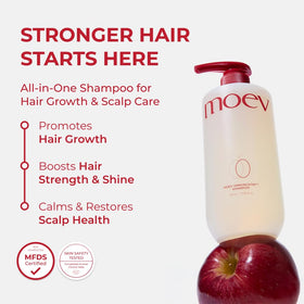 MOEV shampoo texture pouring to show lightweight consistency and easy spread