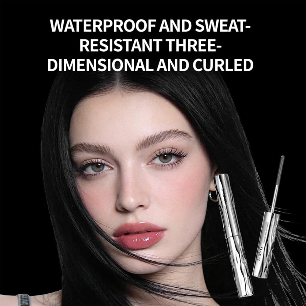 MOGSLRPE model wearing mascara in daytime setting demonstrating smudge-resistant hold