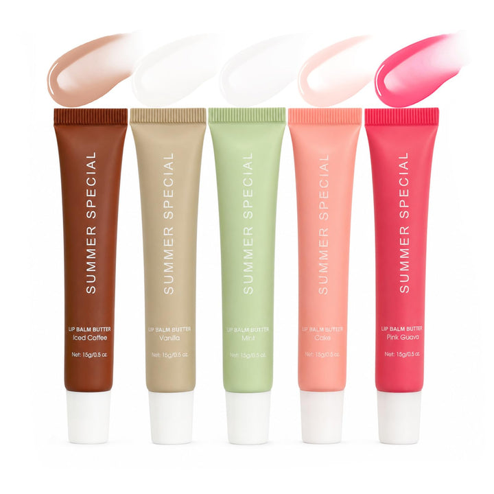 MoJinYuPm front packaging showing five tinted lip butters and convenience