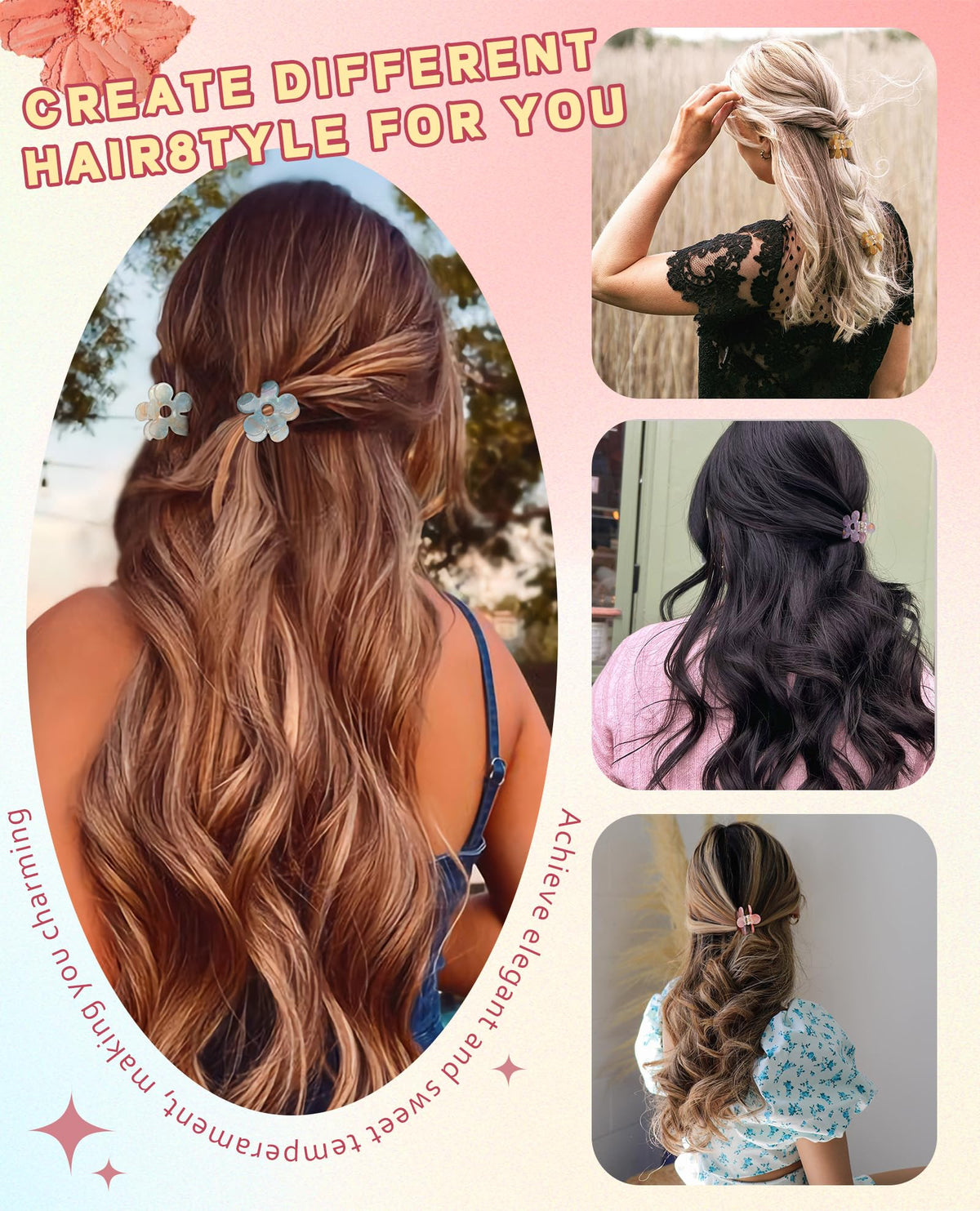 molans clips used in a small bun showing decorative everyday styling