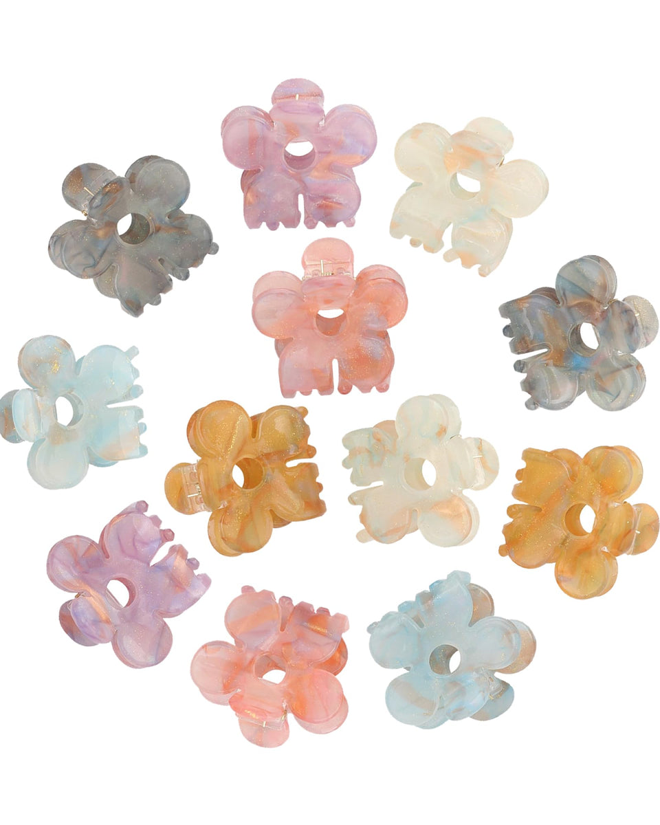 molans front packaging showing 12 sequin-flower mini jaw clamps for easy styling