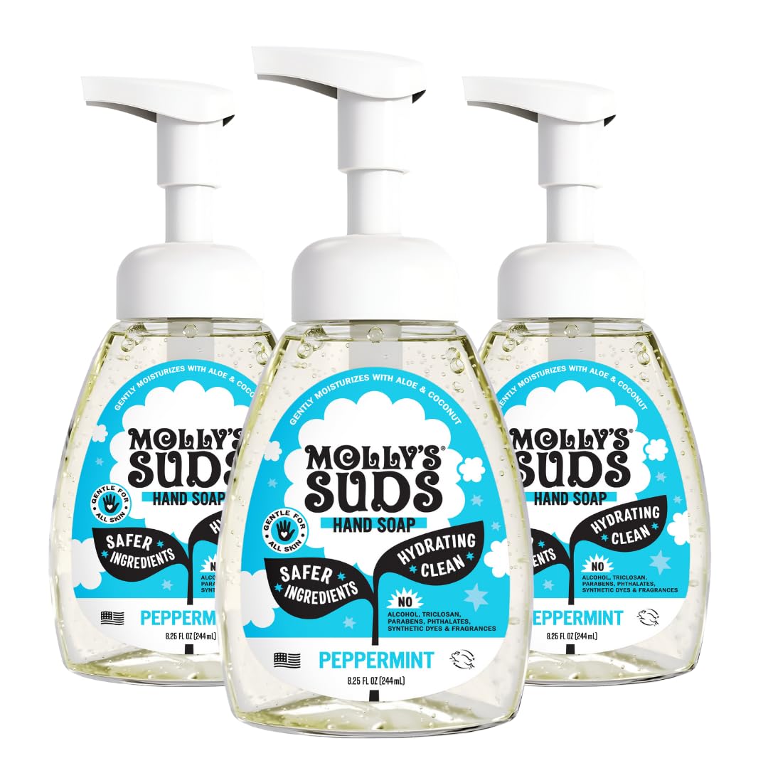 Molly's Suds front packaging showing peppermint label and clear product benefit