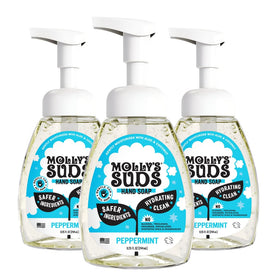 Molly's Suds front packaging showing peppermint label and clear product benefit