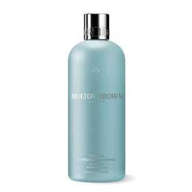 Molton Brown front bottle showing coastal cypress scent and refreshing benefit