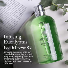 Molton Brown dense foam and pour illustrating creamy lather and easy rinse