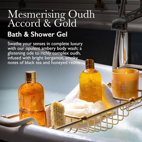 Molton Brown close-up of 23.5-carat gold flakes in gel adding visual opulence