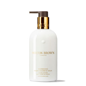 Molton Brown hand lotion front packaging showing elegant label and size benefit