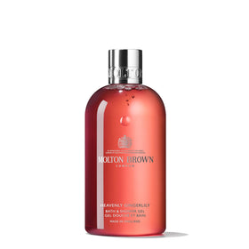 Molton Brown front packaging showing bottle and signature white-floral scent benefit