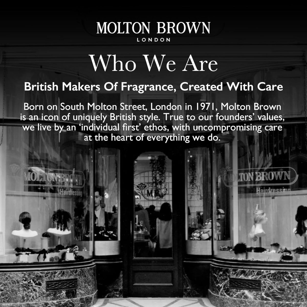 Molton Brown conditioner on bathroom shelf in styled setting conveying luxury daily ritual benefit