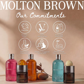 Molton Brown milk musk ingredient label detail highlighting vegan and paraben-free benefit