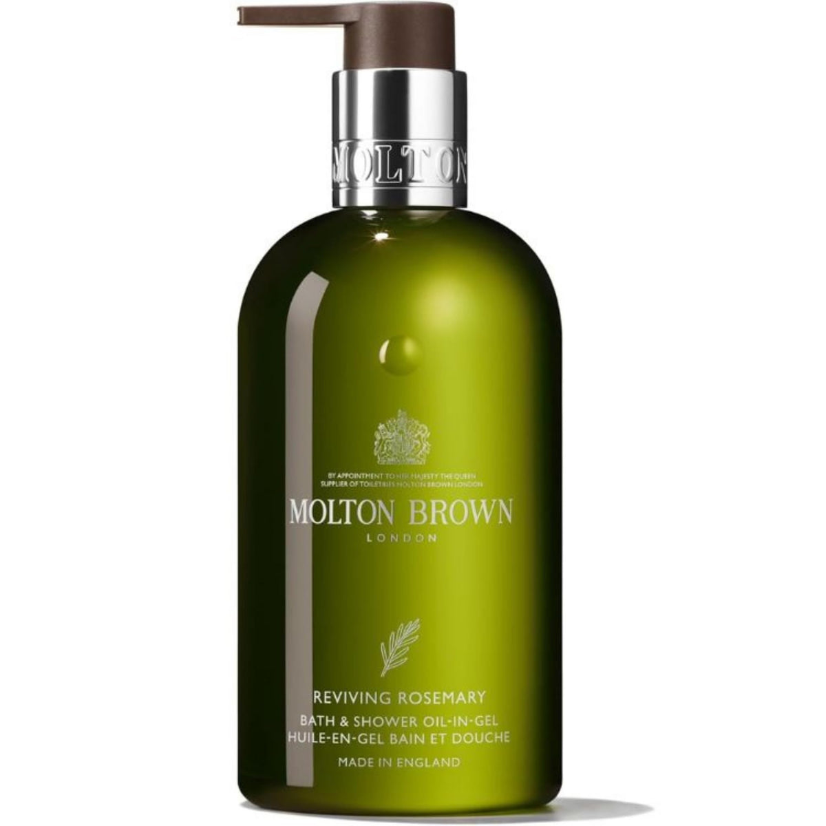 Molton Brown bottle front packaging showing size and label for energizing showers