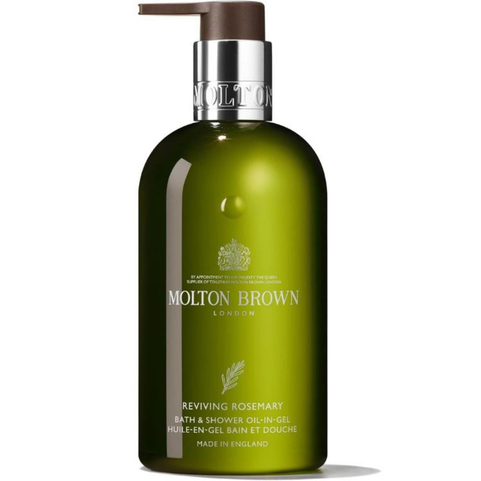 Molton Brown bottle front packaging showing size and label for energizing showers