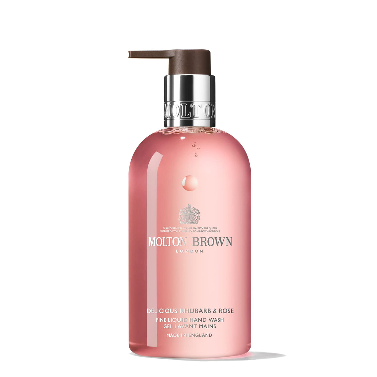 Molton Brown front view bottle showing label and luxe finish for scented hand care