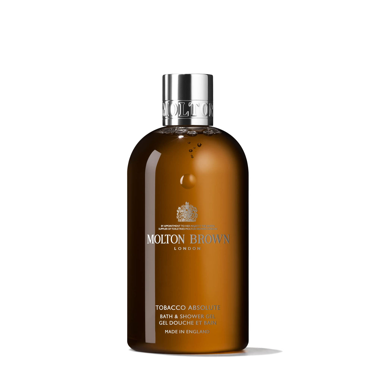 Molton Brown front bottle showing tobacco absolute fragrance and elegant packaging