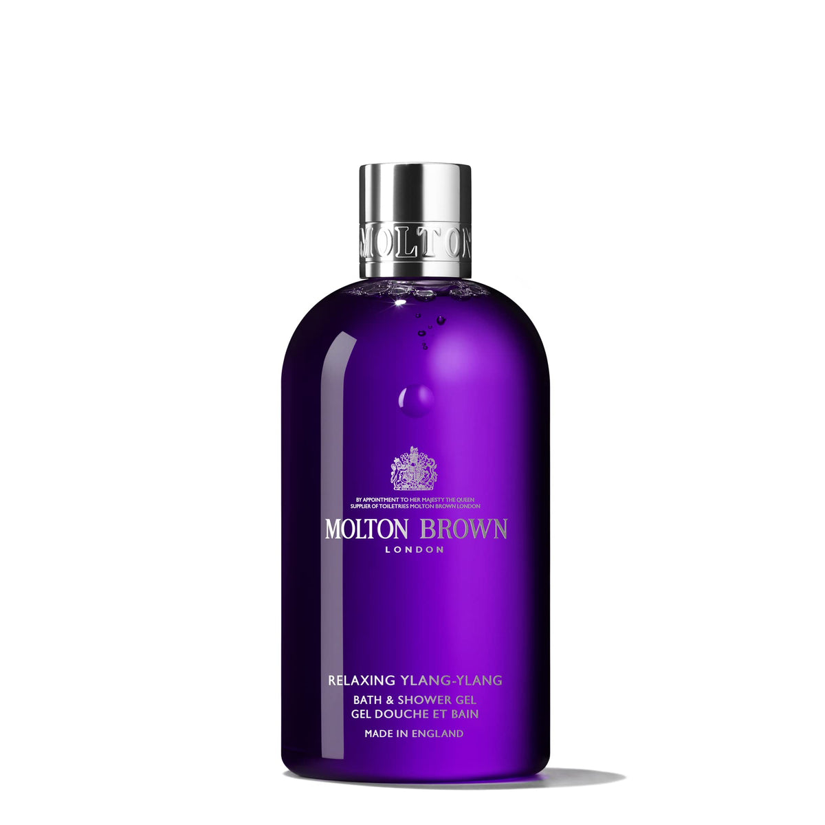 Molton Brown front bottle showing label and gift-ready design benefit
