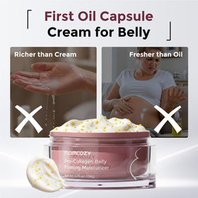 Momcozy application on pregnant belly offering soothing hydration