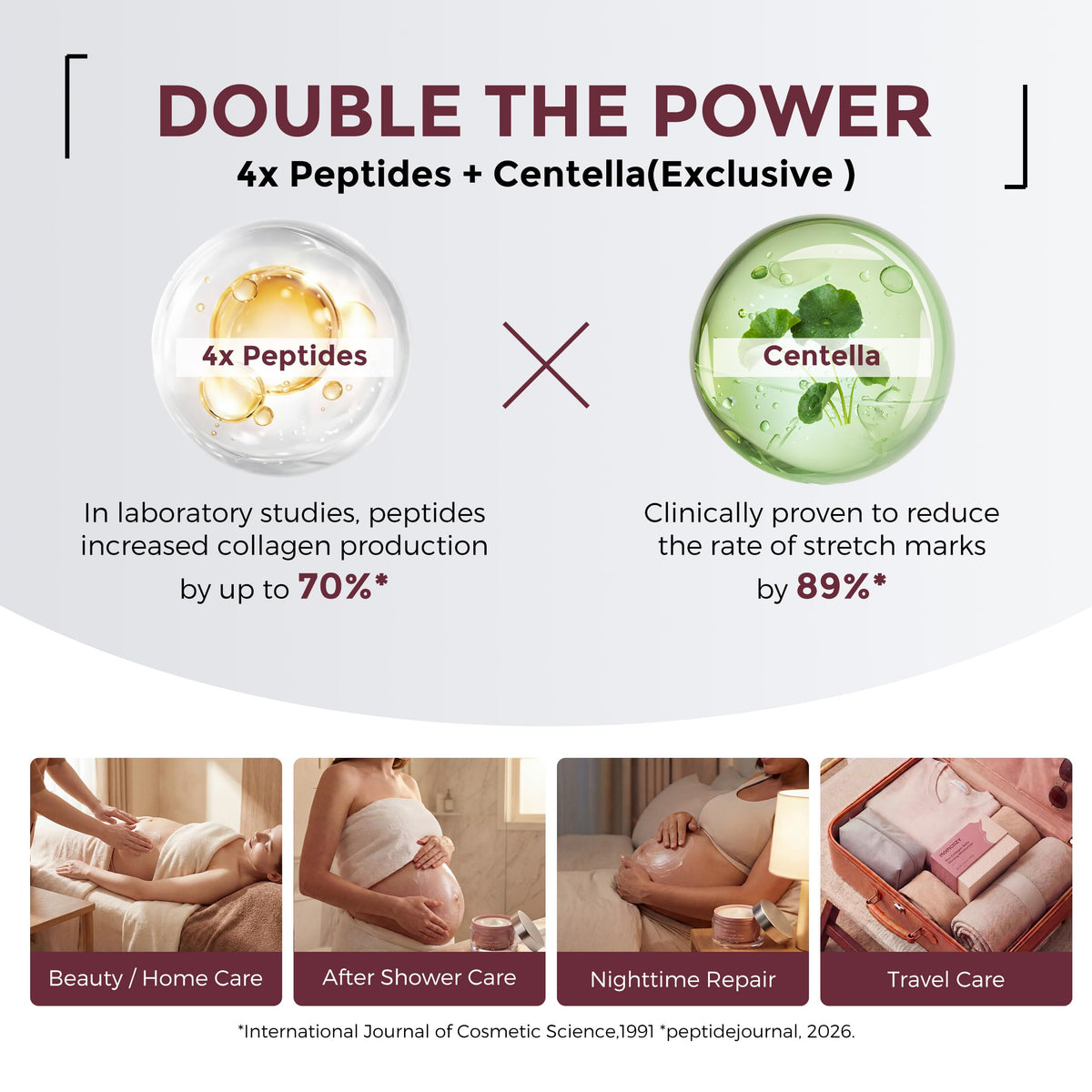 Momcozy close-up of oil capsules in cream highlighting nourishing bi-phase delivery
