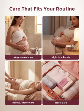 Momcozy nighttime belly care routine portraying daily use comfort