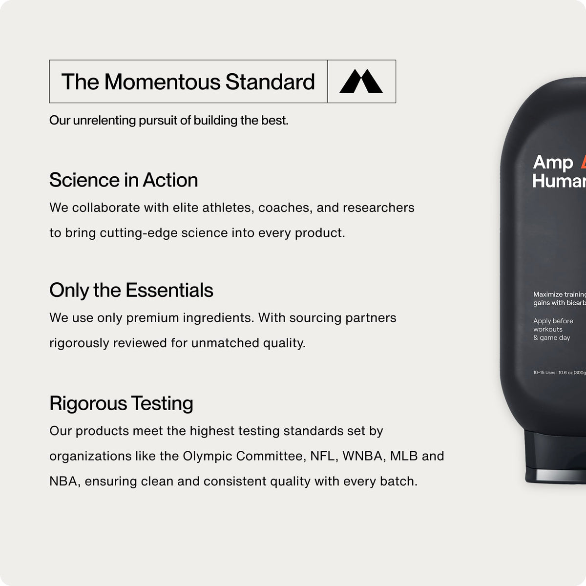 Momentous PR Lotion held in hand illustrating 300 g bottle scale