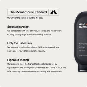 Momentous PR Lotion held in hand illustrating 300 g bottle scale