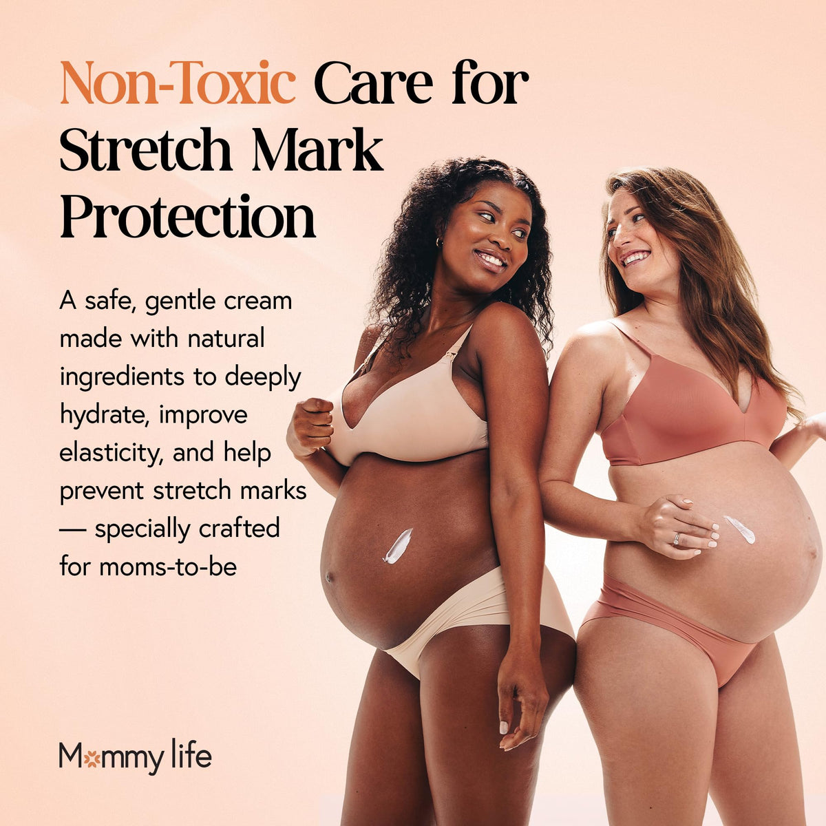MOMMY LIFE application demo on stomach demonstrating smooth moisturizing