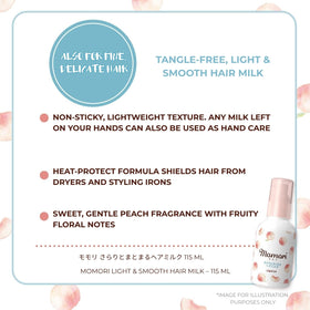 momori peach ingredients display highlighting natural extracts for gentle hydration