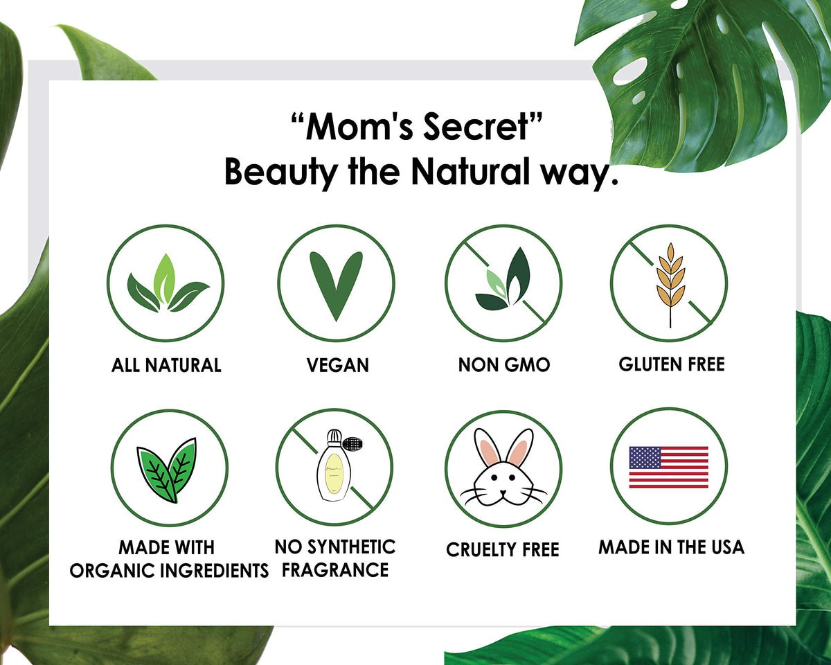 Mom's Secret bottle next to common items for scale, portable travel-friendly benefit