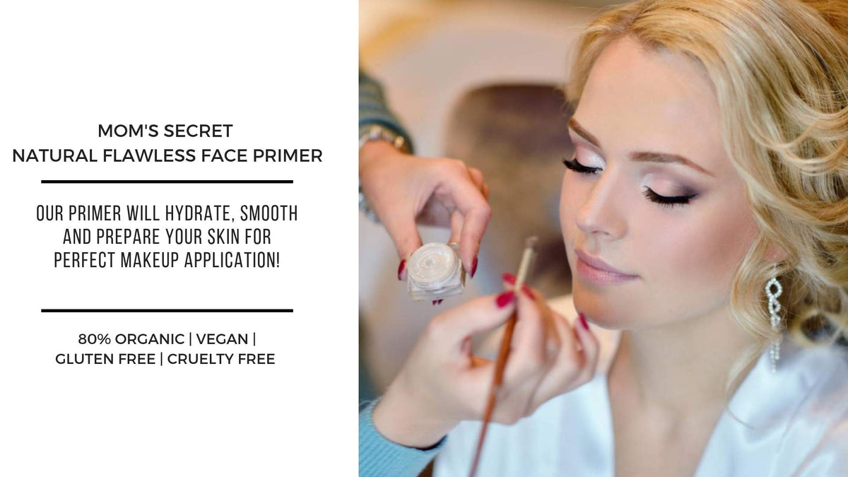 Applying Mom's Secret primer on face demonstrating smoother makeup base