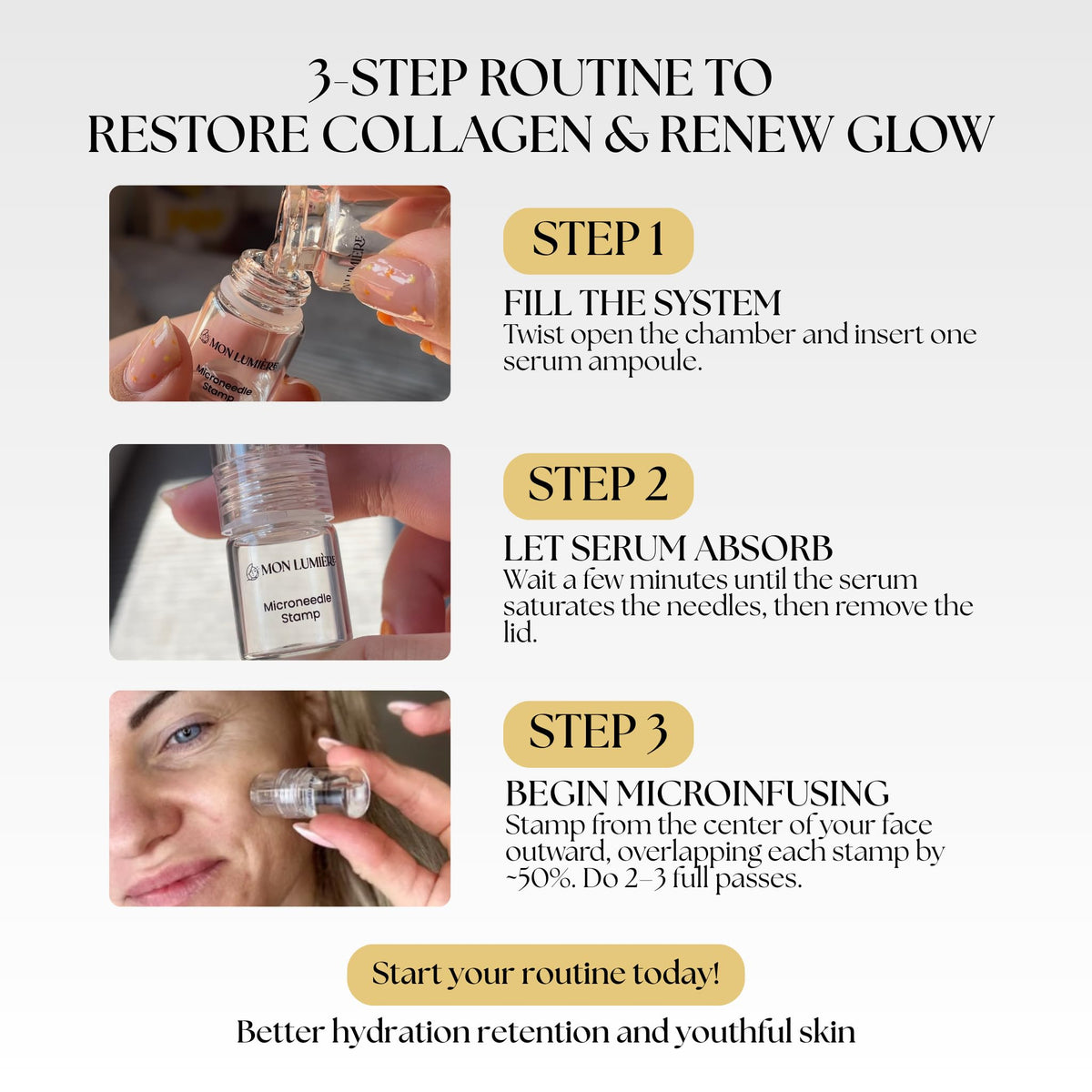 Mon Lumière gold spring-loaded stamp close-up demonstrating precision tips and control