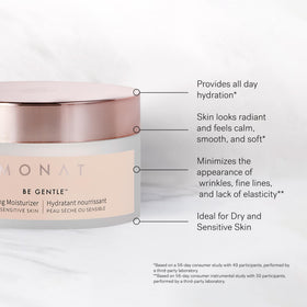 MONAT cream on fingers showing easy spreadability and quick absorption benefit