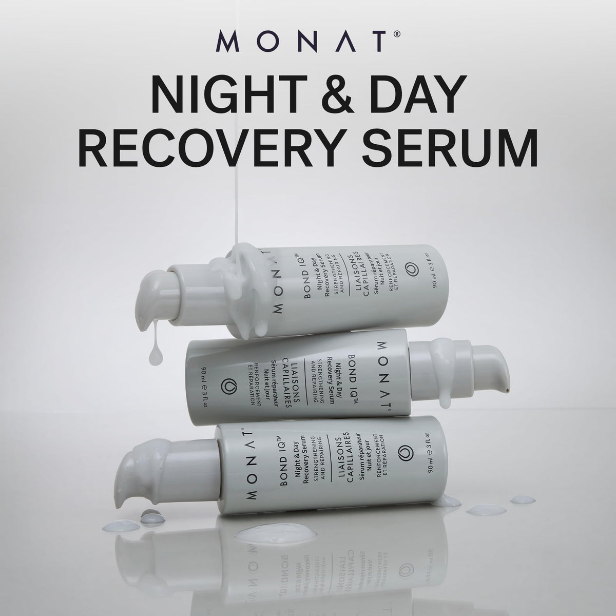 MONAT applying serum to hair ends to seal split ends and smooth frizz