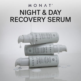 MONAT applying serum to hair ends to seal split ends and smooth frizz