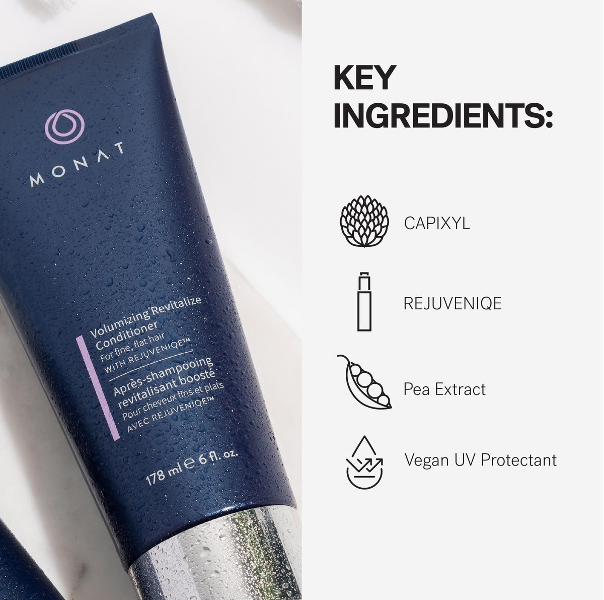 MONAT conditioner being applied to hair mid-lengths showing detangling benefit