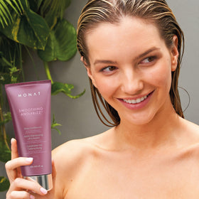 MONAT label detail highlighting key smoothing and moisturizing ingredients