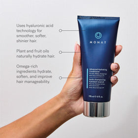 MONAT 178ml bottle beside common items to show compact travel-friendly size
