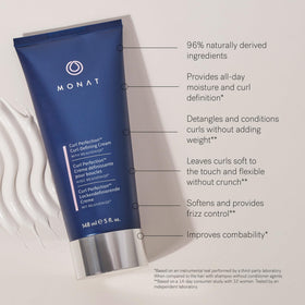 MONAT curl perfection dispensing cream from tube illustrating easy application