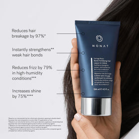 MONAT before and after ends showing reduced frizz and shine
