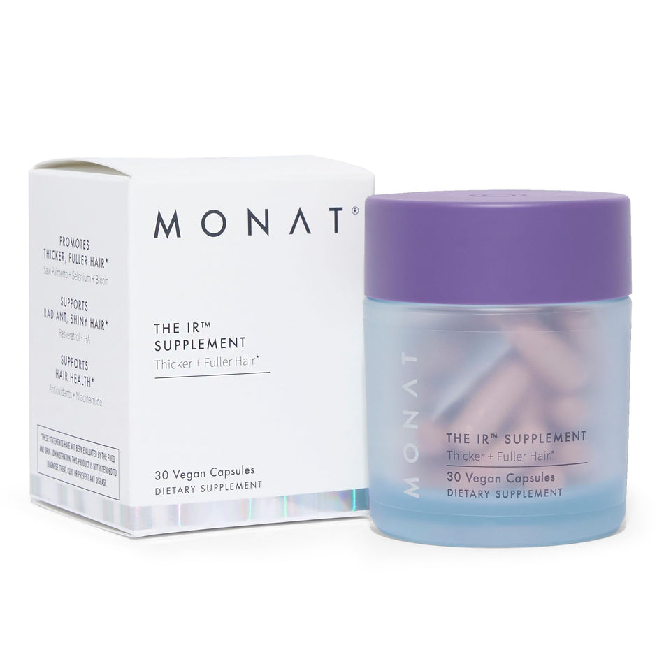 MONAT bottle front view showing product branding and clean-beauty benefit